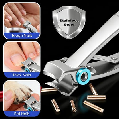 Heavy Duty Toe Nail Clippers for Men Angled Head for Seniors Thick Toenails | Toenail Clippers Stainless Steel Wide Jaws Opening Ergonomic Non-Slip Long Handle 3PCS Nail Clippers Set（Silver） - color: 3pc-silver