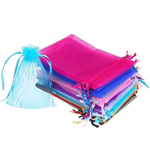Boshen 100/200PCS Organza Gift Candy Sheer Bags Mesh Jewelry Pouches Drawstring Bulk for Wedding Party Favors Christmas (5" X 7"(200PCS), Mixed Color) - color: Mixed-5" X 7"(200PCS)