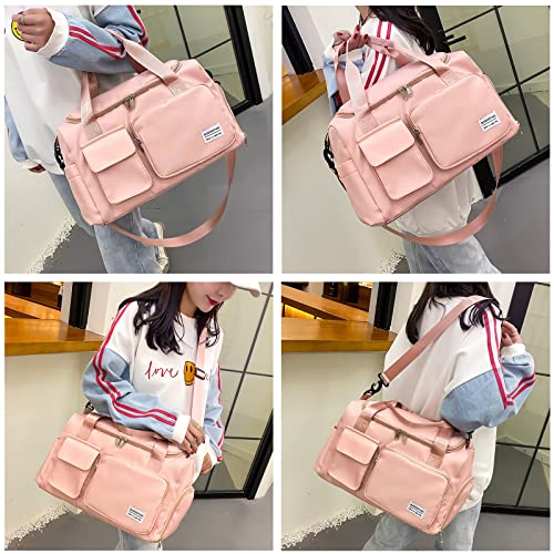 Small Gym Bag for Women, Travel Duffle Bag Carry On Weekender Bag with Shoe Compartment - color: 01#Pink, style: Gym Bag&toiletry Bag