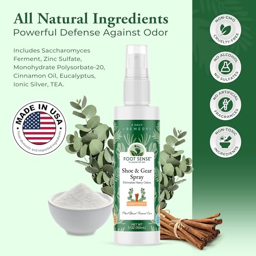 Foot Sense – Shoe Deodorizer & Foot Spray – Natural Foot & Shoe Odor Eliminator for Smelly Feet, Shoes & Sports Gear, Long-Lasting Refreshener for Adults & Kids – 5oz, 2 Pack