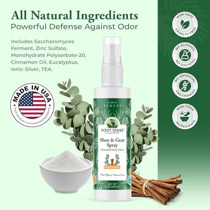 Foot Sense – Shoe Deodorizer & Foot Spray – Natural Foot & Shoe Odor Eliminator for Smelly Feet, Shoes & Sports Gear, Long-Lasting Refreshener for Adults & Kids – 5oz, 2 Pack