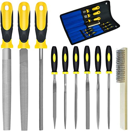 Steel File,Metal File,Half-Round/Round Files and 6 pcs Needle Files with Storage Bag and Steel Brush for Woodwork, Metal, Leather and Plastic - color: Black-10pcs
