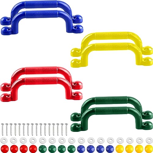 8 Pieces Playground Safety Handles for Kids Playground Handles Swing Set Accessories Safety Hand Grips for Playset Playhouse Treehouse Climbing Frame (Green,Blue,Yellow,Red) - color: Green,blue,yellow,red