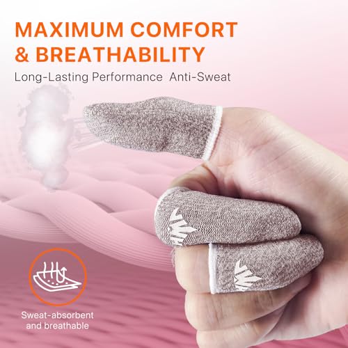 JWH Ultra-Thin Silver Fiber Gaming Finger Sleeves,Pink Thumb Sleeves Gaming Cots,10 Pack Gaming Finger Gloves for PUBG,with Storage Box,High Sensitivity,Anti-Slip,Fundas para Dedos Gamer - color: 10Pcs Pink + Storage box