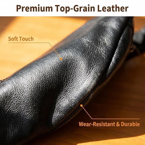 Genuine Leather Waist Pack for Men, Large Belt Bag with Adjustable Strap up to 47.2 Inches (New Black) - color: New Black