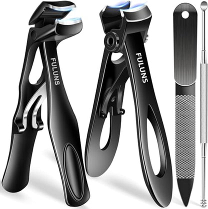 Toenail Clippers for Thick Toenails for Seniors, Angled Large Nail Clippers for Men with Catcher, Heavy Duty Toenail Clippers with Wide Opening Fingernail Clipper Nail Cutter Gifts for Men Women - style: Black Nail Clippers Set