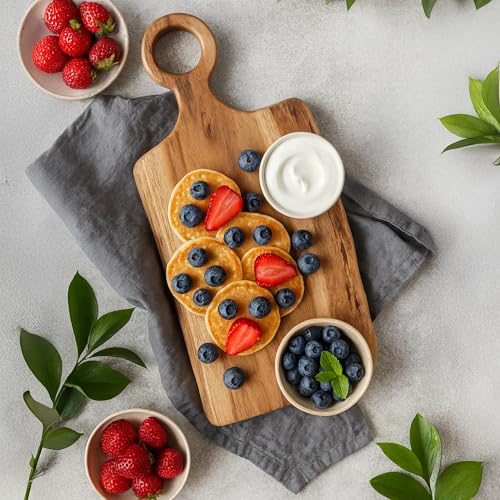 GoCraft Acacia Wood Live Edge Cutting Board – 17 x 8 Inch – with Round Handle – Paddle Shaped Rustic Cheese Board | Charcuterie Tray | Wooden Chopping Board for Kitchen | Food Serving & Display Tray