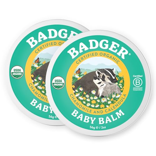 Badger - Baby Balm, Chamomile & Calendula, Certified Organic Baby Balm, Cradle Cap Balm for Babies, Baby Rash Balm, Baby Skin Care, 2 oz (2 Pack) - size: 2 Ounce (Pack of 2)