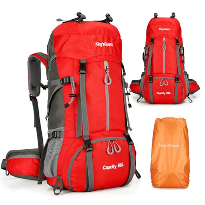 60L Hiking Backpack, Waterproof Camping Backpacking Backpack for Men Outdoor Traveling Climbing Daypack with Rain Cover (Red) - color: Red