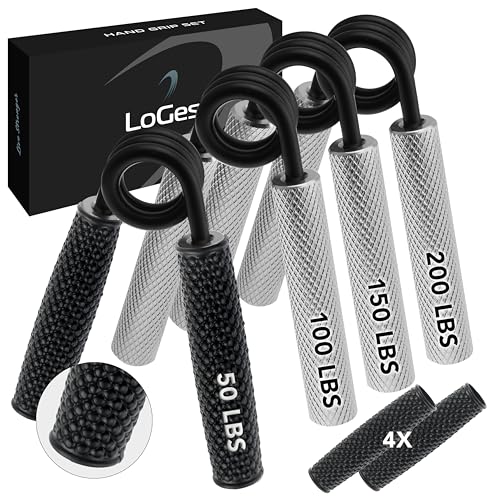 Logest Metal Hand Grip Set, 100LB-200LB 3 Pack 50LB-200LB 4 Pack No Slip Heavy-Duty Grip Strengthener with Gift Box, Great Wrist & Forearm Hand Exerciser, Home Gym, Hand Gripper Grip Strength Trainer - color: Silver - 50+100+150+200LB 4 Pack