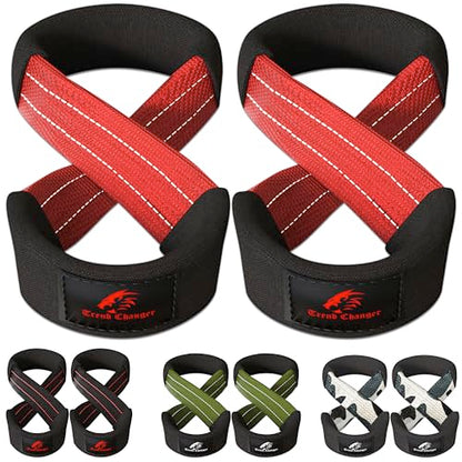 Figure 8 Lifting Strap Padded Deadlift Straps Heavy Duty Weight Lifting Straps Strongman Axle Bar Straps Weightlifting Wrist Wraps - color: Red/White, size: Small ( Upto 6.0'' Wrist Circumference )