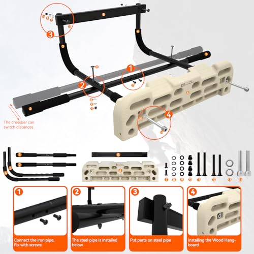 TWO STONES Hangboard Rock Climbing Hangboard with Door Way Pull Up Bar; Including Jugs, Pinches, Pockets, Edges and Slopes for Rock Climbing Training (10-21cm)