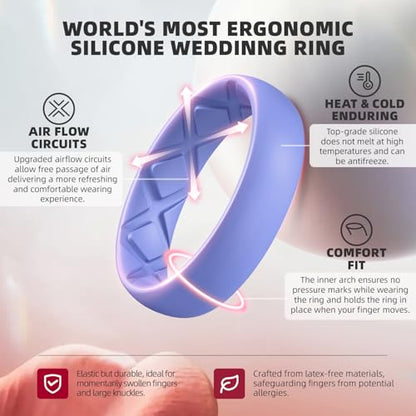 Egnaro Women's Stackable Silicone Rings, 2.5/5.5mm Wide 1.8/2mm Thick Bands | Comfort-Fit Rubber Bands Offer Breathable Flexibility for Nurses, Workouts, Pregnancy, Yoga, Travel, Office, and All-Day Wear - color: SETF3-Black, Emerald Green, light purple-b