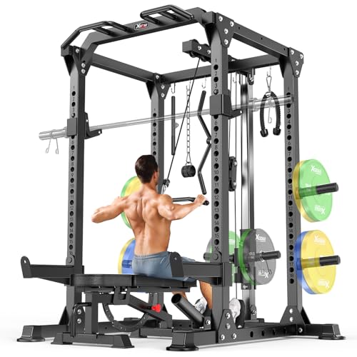 Power Rack Power Cage Multi-Function Squat Rack with Cable Crossover System Selectable More Training Attachment Power Rack for Garage & Home Gym - color: Black, size: B Set L01 Power Cage+Weight Bench