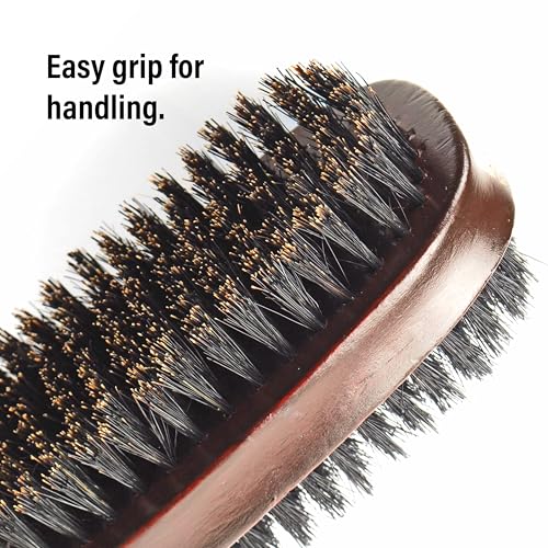 Firstline Wav Enforcer Double-Sided Military Boar Bristle Brush, Brown | 100% pure boar bristles, Double sided with firm and soft bristles - size: 1 Count (Pack of 1)