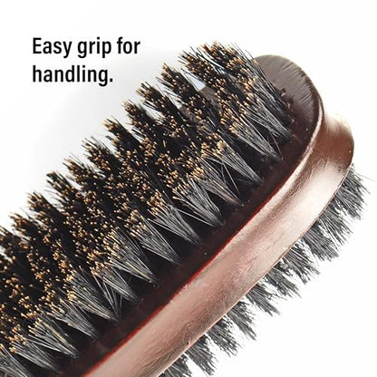 Firstline Wav Enforcer Double-Sided Military Boar Bristle Brush, Brown | 100% pure boar bristles, Double sided with firm and soft bristles - size: 1 Count (Pack of 1)