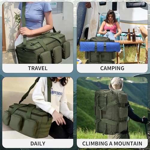 3 In 1 Military Duffel Bag 50L Gym Bag for Men Convertible Weekender Backpack for Sports Travel Basketball - color: 50L-ArmyGreen