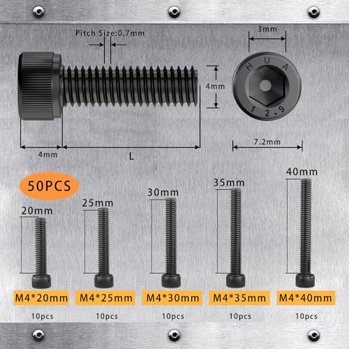 M4 x 20mm 25mm 30mm 35mm 40mm Hex Socket Head Cap Screws Bolts, 12.9 Grade Alloy Steel, Black Oxide Finish, Fully Threaded, Metric Allen Hex Drive, Assortment Kit 50Pcs - size: Hex Socket Head M4x20, 25, 30, 35, 40mm(50pcs)