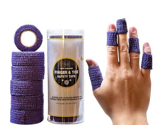 GRIP MAMBA Finger & Toe Safety Tape, 1 inch Wide Flexible Protective Tape w/No Residue Adhesive, Cut Callus & Blister Protection, Sleeve Support & Stretch Bandage Wrap for Fingers Toes,6 Rolls-Purple - color: Purple