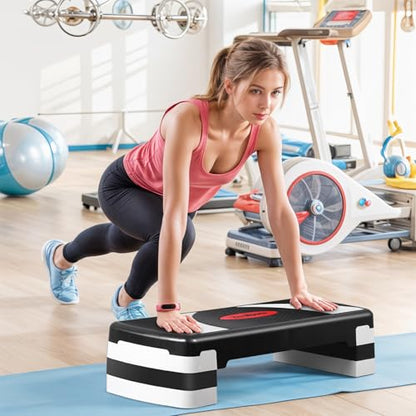 HomGarden Adjustable Workout Aerobic Stepper in Fitness & Exercise Step Platform Trainer Stepper w/Risers Adjust 4"-6''-8'' - color: Black/Gray