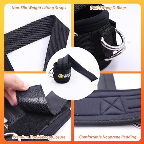J Bryant Double D-Ring Weight Lifting Wrist Cuffs; Non-Slip Padded Support for Deadlifts, Bodybuilding, Strength Training & Cable Machine Workouts