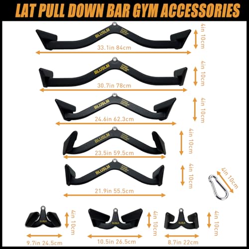 BLUSLM Lat Pull Down Bar T bar Row Attachment, V Bar Tricep Lat Pulldown Attachments, Back Strength Training Bar for Home Gym Exercise Cable Machine Attachments - color: Black 8 PIECES