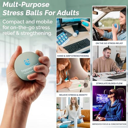 Mind & Body Stress Balls for Adults - Multi-Density Squeeze Balls for Hand Therapy & Grip Strengthening - Stress & Anxiety Relief - Choose 3-Ball (Soft, Medium & Hard) or 2-Ball (Soft & Hard) Sets - color: Empowering - Rose, Mint, Plumb