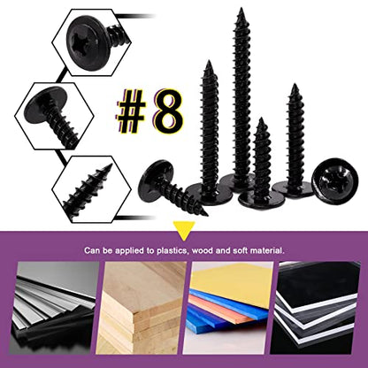 Swpeet 120Pcs #8 x 3/4" Phillips Modified Truss Head Wood Screws Kit, Black Phosphate Zinc Plated Carbon Steel Self Tapping Sheet Metal Screws for Plastic, Wood, Soft Materials - color: Black, size: #8 x 3/4"