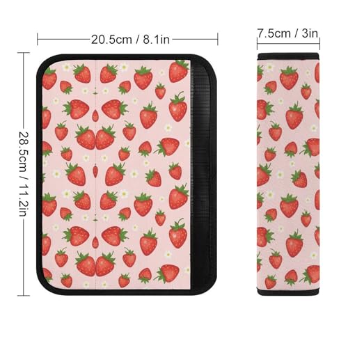 2PCS Strawberry Fruit Pattern Cute Pink Car Seat Straps Shoulder Pads Soft Padded Seat Belt Cushion for Adult Use, Car Seats Pushchair Strollers High Chair Pushchair, Anti-Slip Pad - color: Pattern 413