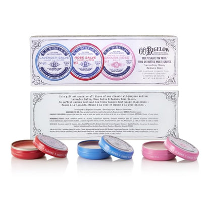 C.O. Bigelow Assorted Salve Tins, Rose, Lavender, and Sakura Rose | All Purpose Salve for Lips, Cuticles, Hands & Dry Skin - Lip Balm Set - Multi Purpose Moisture - Travel Friendly Tins