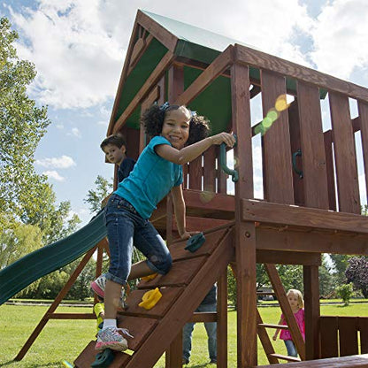 Swing-N-Slide PB 9241-1 Knightsbridge Wooden Swing Set with Slide, Swings, Glider, Climbing Wall, Green Slide - size: Knightsbridge