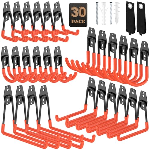 Heavy Duty Garage Hooks for Storage & Hanging Items, 30-Pack | for Hanging Bikes, Hoses, Ladders, Ropes, Garden Tools; for Garage, Warehouse, Yard, Shed - color: 30-Pack Set Orange