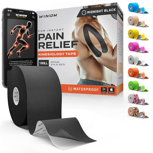 Kinesiology Tape - Waterproof Athletic Sports Tape for Knee, Shoulder, Arm & Back Support | 3-5 Day Adhesion, Hypoallergenic & Latex-Free + Taping Guide (Uncut, 2"x32ft Roll, Midnight Black) - color: Pack B: Midnight Black, size: 32 Feet - Uncut