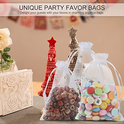 ANZNKU 50PCS Organza Bags 5 x 7, White Small Gift Mesh Bags Drawstring Bulk | Sheer Goodie Pouches for Wedding Candy Party Favors Baby Bridal Shower&Halloween, Jewelry Treats Sachet Soap Makeup Gift Wrap - color: White