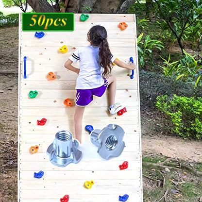 T Nuts 3/8"-16, 25pcs Zinc Plated Steel 4 Pronged Tee Blind Nuts for Wood, Rock Climbing Holds, Cabinetry, Furniture - size: 3/8"-16(25pcs)
