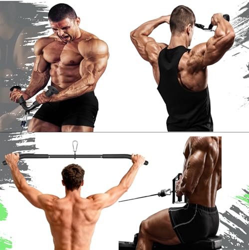 Cable Machine Attachment Set LAT Pulldown Attachments,Cable Machine Accessories for Home Gym Weight Workout Include LAT Pulldown Bar,Double D Bar, Tricep Rope,V Bar - color: Black-5 pcs