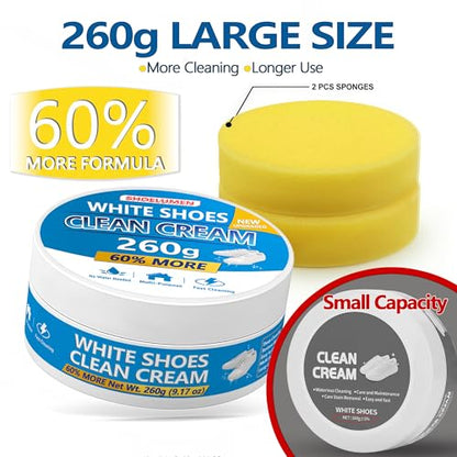 White Shoes Clean Cream Original 260g, Shoe Cleaning Kit Multi-Purpose Clean Cream white Shoe Cleaner with Sponge, No Water Needed, Sneaker Cleaner for Leather, Sofa, Car Interior