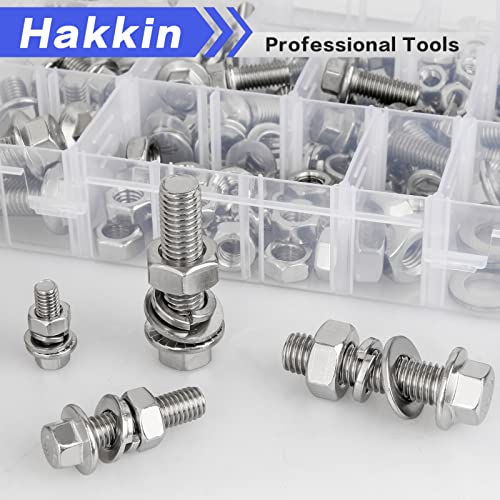 Hakkin 232Pcs Flange Hex Bolts and Nuts Kit M6 M8 M10 Metric Bolt Assortment, 304 Stainless Steel Metric Hex Bolt, M6-1.0 M8-1.25 M10-1.5 Flange Screw Set Nuts and Bolts Assortment Kit - size: 232PCS M6 M8 M10 Flanged Bolts Silver