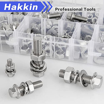 Hakkin 232Pcs Flange Hex Bolts and Nuts Kit M6 M8 M10 Metric Bolt Assortment, 304 Stainless Steel Metric Hex Bolt, M6-1.0 M8-1.25 M10-1.5 Flange Screw Set Nuts and Bolts Assortment Kit - size: 232PCS M6 M8 M10 Flanged Bolts Silver