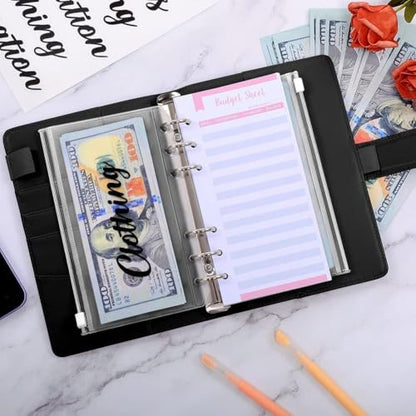SKYDUE Budget Binder, Money Saving Binder with Zipper Envelopes, Cash Envelopes and Expense Budget Sheets for Budgeting - color: Black