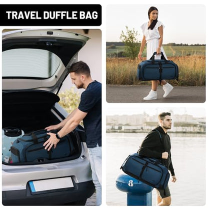 MIER Packable Travel Duffle Bag with Shoe Compartment, 50L, Drak Blue | Foldable Weekender Duffel; Multi-Pockets; Adjustable Shoulder Strap; Luggage Sleeve; Travel, Sports, Camping, Gym - color: Drak Blue, size: 50L