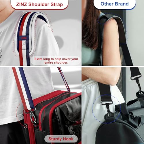 ZINZ Ultra-Thick Fixed Pad Shoulder Strap 76-inch Universal Bag Strap with Breathable Cushion and Dual Balanced Adjustable Buckles for Laptop Bag Luggage Messenger Bag Crossbody etc -Stripe-BWR - color: Stripe-bwr