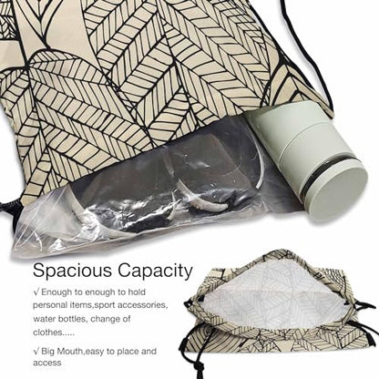 Drawstring Backpack Bag Black Texture Leaf Autumn Beige Seamless Stylized Leaf Pattern Lightweight Backpack Soccer Ball Bag Sutiable for Sports Beach Short Travel Stroage 14x16.9 Inch - color: Black Texture Leaf