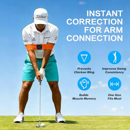3-in-1 Golf Swing Trainer with Silicone Grip Trainer, Arm Band & Impact Tape, Golf Training Aid System for Beginners & Tempo Training for Advanced, Click Feedback, Arm Connection, Right-handed only.
