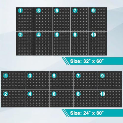 PBHEPJ Peg Board, 10 Pack Metal Pegboard Panels with 76 Pcs Hooks and Baskets, Heavy Duty Peg Board Wall Organizer for Walls Home, Garage Tool Storage, Office Organization, Black