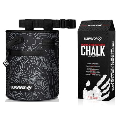 SURVIVOR Chalk Bag + 370g Ultra Fine Climbing Chalk Powder Bundle