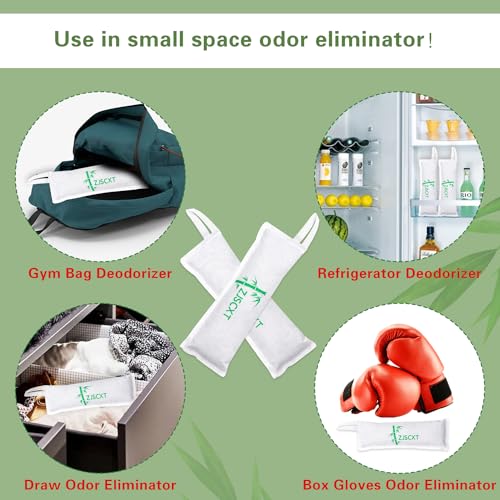 Charcoal Shoe Deodorizer, 2 Pack Natural Shoe Odor Eliminator, Reusable Activated Charcoal Bags Odor Absorber for Sneakers, Boots, Gym Bags, Closet & Locker