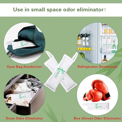 Charcoal Shoe Deodorizer, 2 Pack Natural Shoe Odor Eliminator, Reusable Activated Charcoal Bags Odor Absorber for Sneakers, Boots, Gym Bags, Closet & Locker