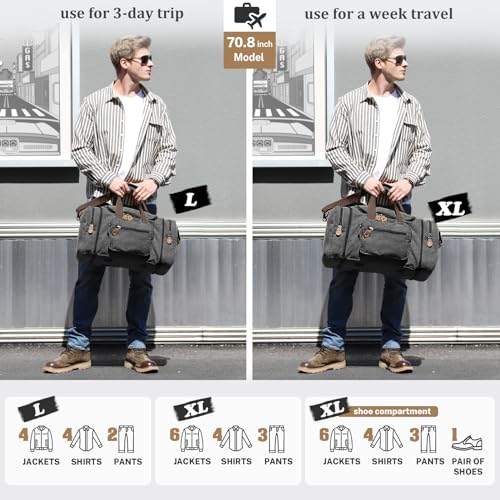 Gonex Canvas Duffle Bag for Travel 50L Expandable Duffel Weekend Overnight Bag men (Dark Gray) - color: Dark Grey, size: Large-50L (Without Shoe Compartment)
