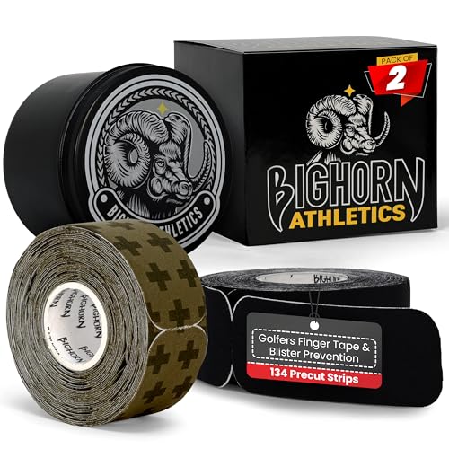 Bighorn Athletics Blister Tape with Tin, 134 Precut Strips, Black/OD Green | Waterproof precut strips protect fingers & feet from blisters. Flexible, skin-friendly. Stays on for golf, hikes & long runs. - color: Black & Military Green+, size: 2-Pack